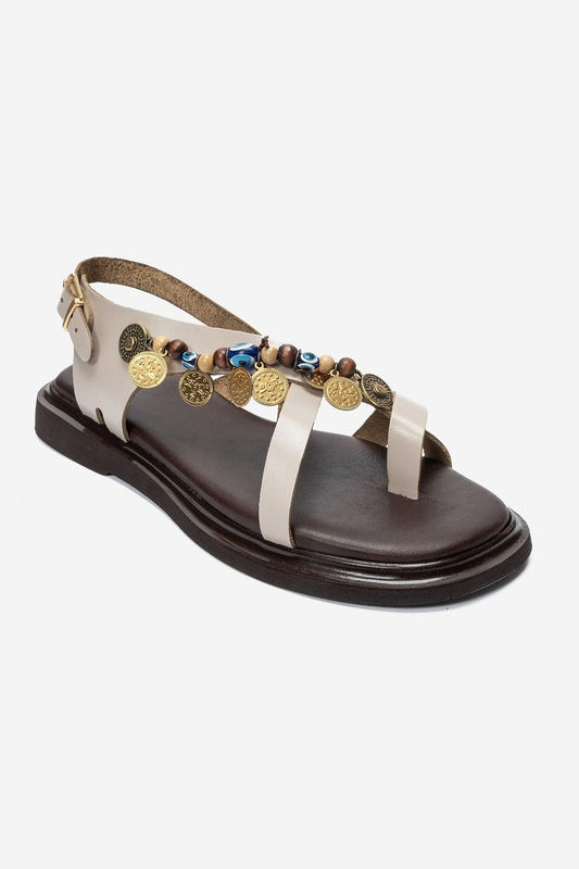 HUSH - Cream Genuine Leather Beaded Toe-Post Sandal (Women)