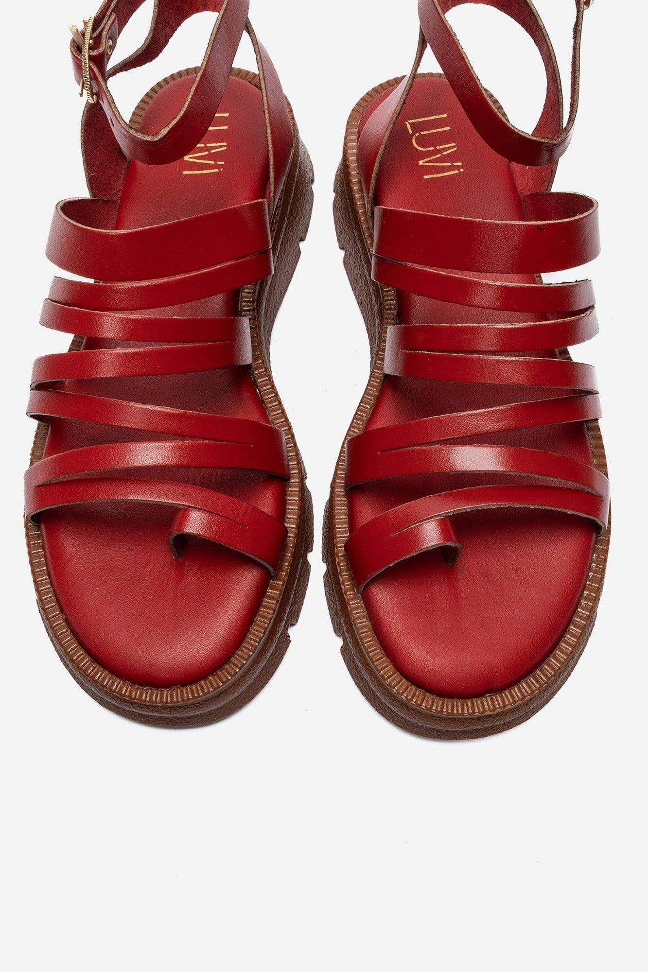 ELSA - Red Genuine Leather Multi-Strap Toe-Post Sandal (Women)
