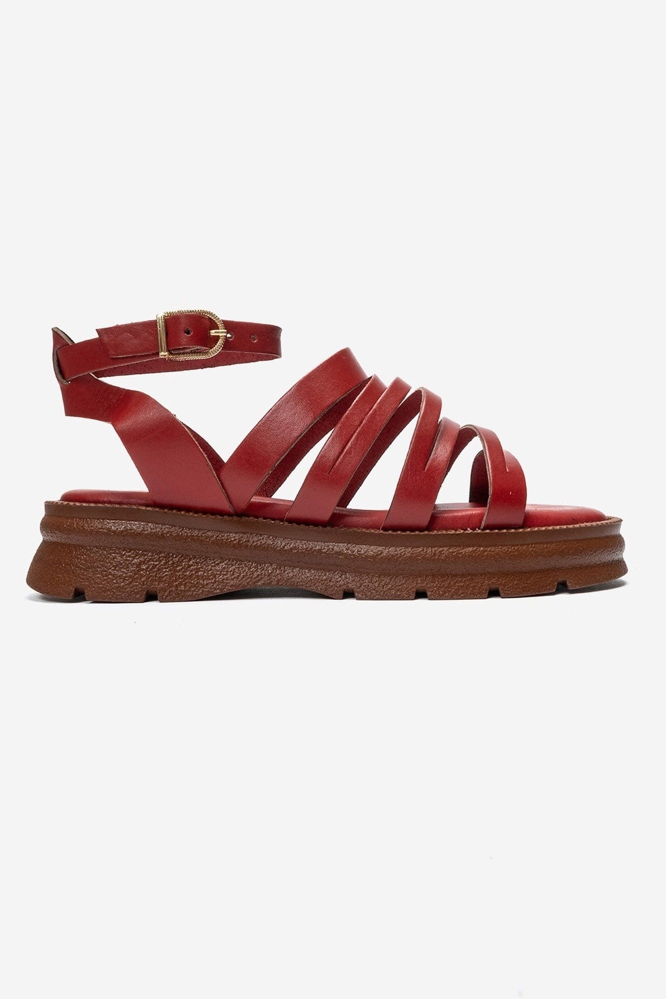 ELSA - Red Genuine Leather Multi-Strap Toe-Post Sandal (Women)