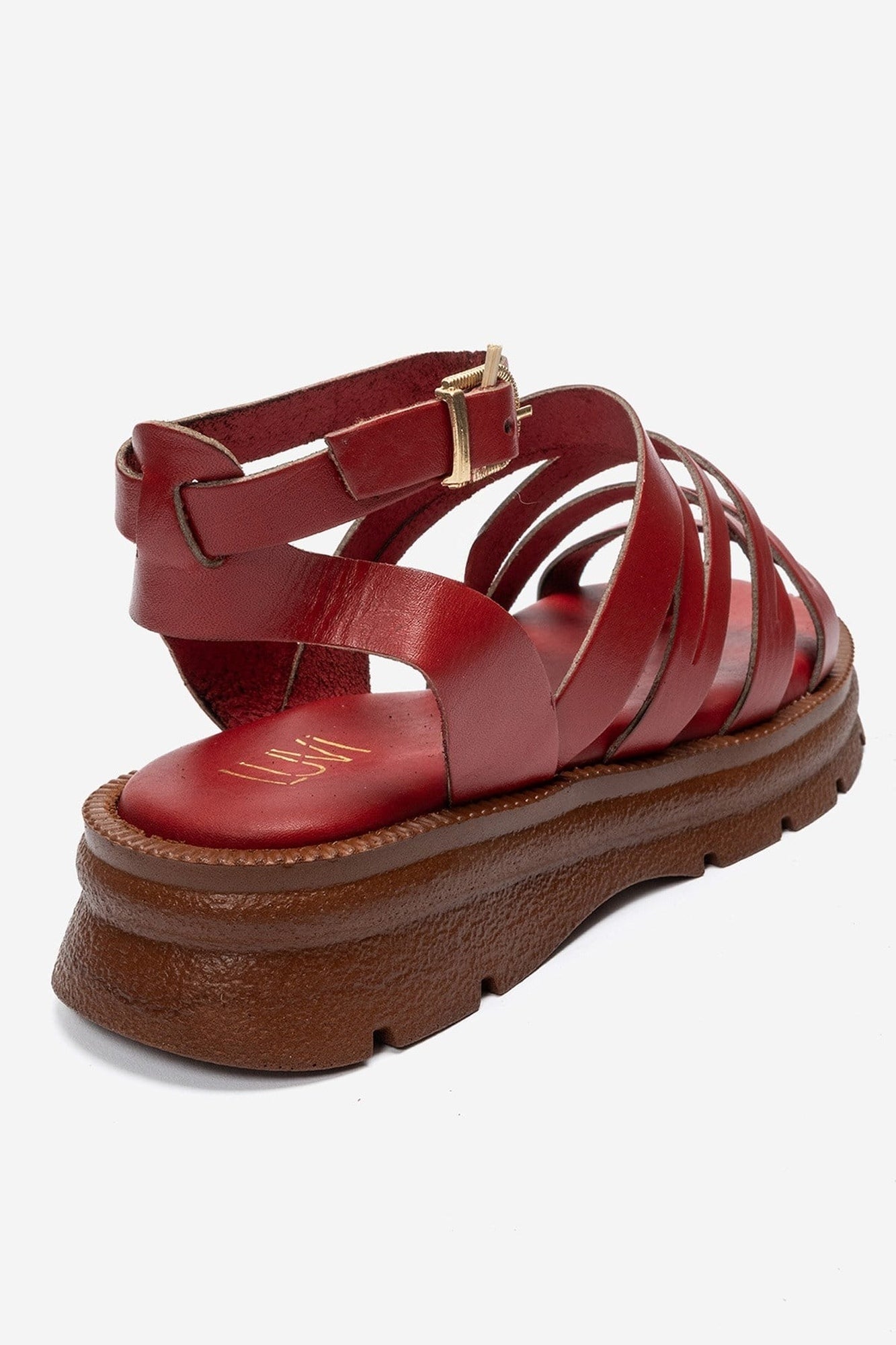 ELSA - Red Genuine Leather Multi-Strap Toe-Post Sandal (Women)