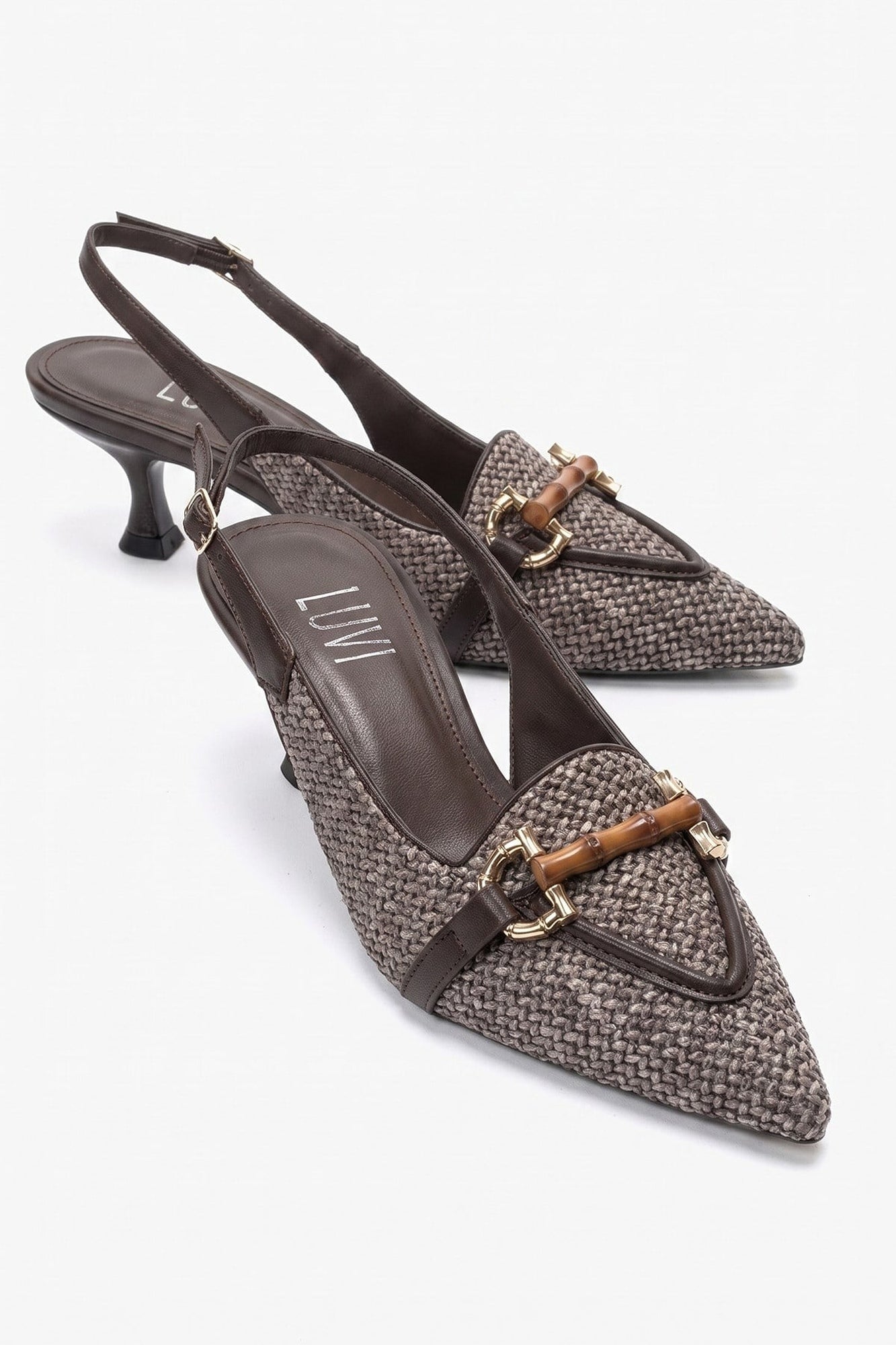 OSCA - Brown Buckled Pointed Toe Slingback Stiletto Pump (Women)