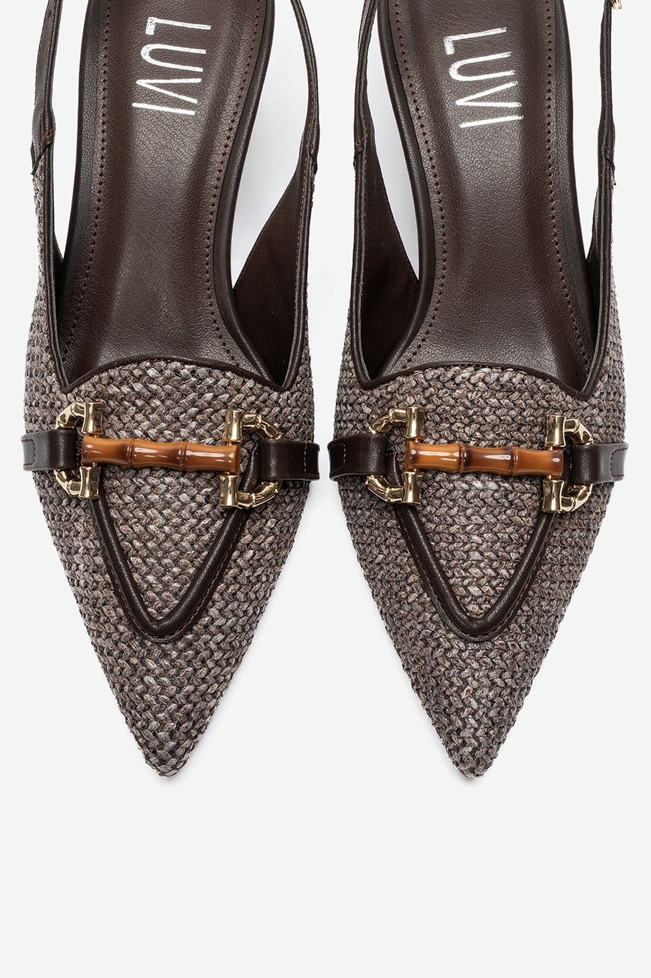 OSCA - Brown Buckled Pointed Toe Slingback Stiletto Pump (Women)