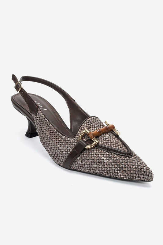 OSCA - Brown Buckled Pointed Toe Slingback Stiletto Pump (Women)