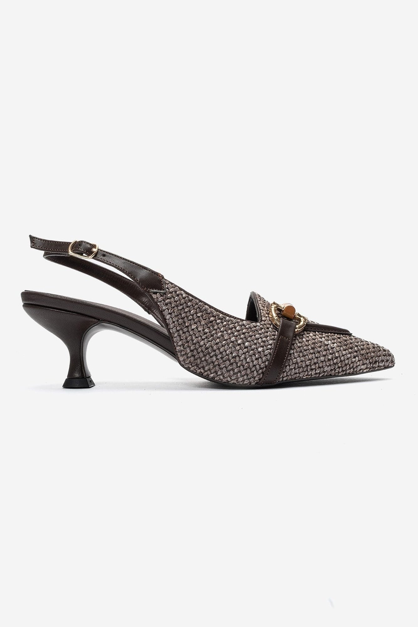 OSCA - Brown Buckled Pointed Toe Slingback Stiletto Pump (Women)