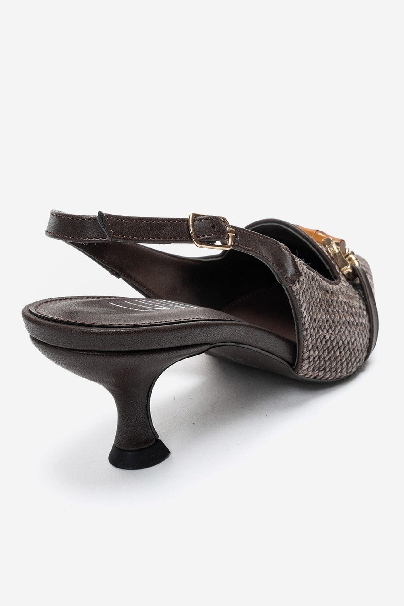 OSCA - Brown Buckled Pointed Toe Slingback Stiletto Pump (Women)