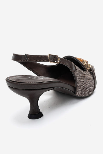 OSCA - Brown Buckled Pointed Toe Slingback Stiletto Pump (Women)