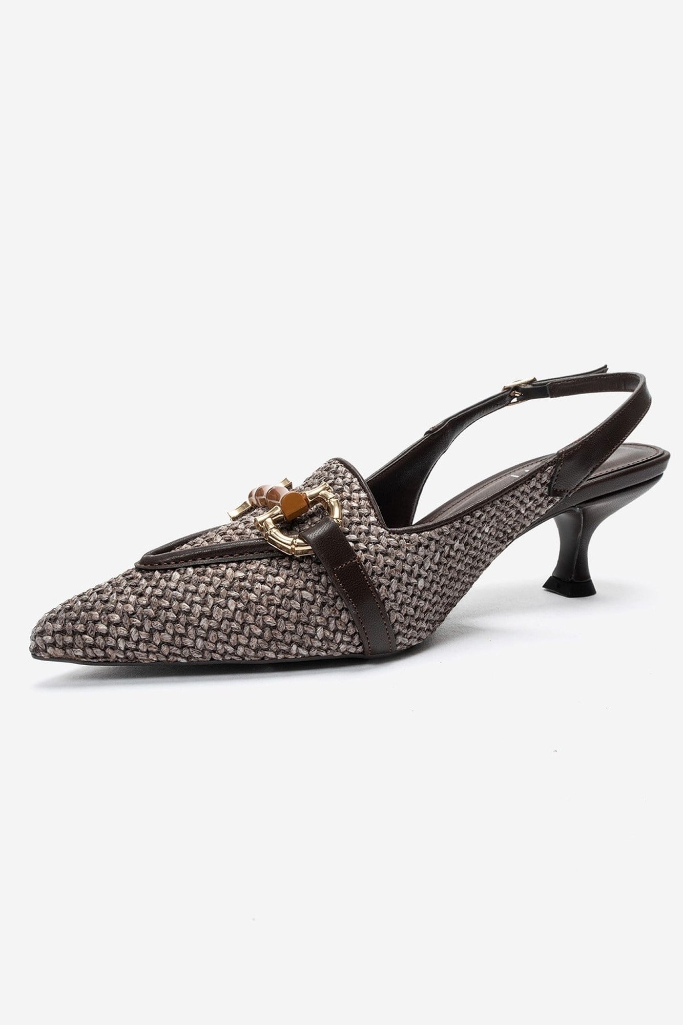OSCA - Brown Buckled Pointed Toe Slingback Stiletto Pump (Women)