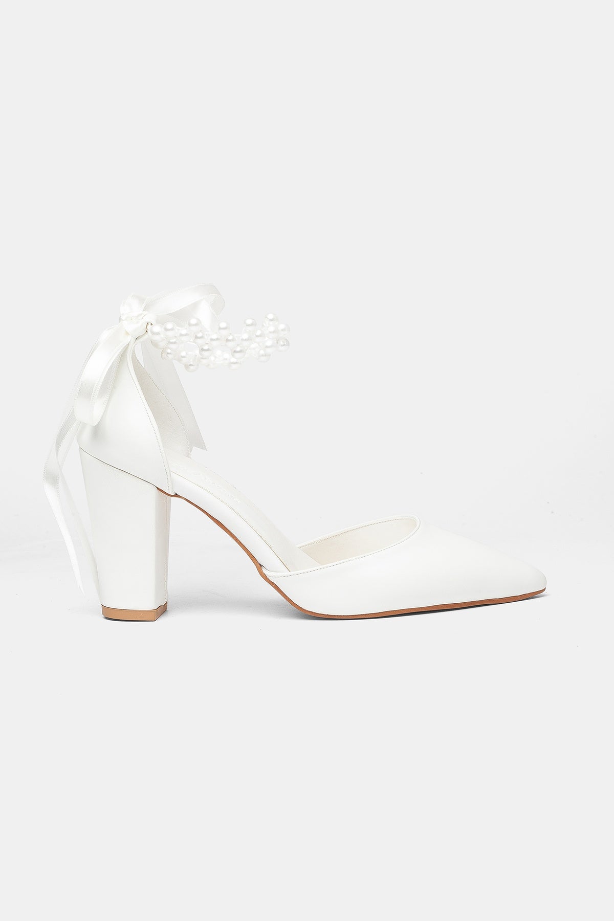 Zia Pearl Ribbon Block Heel Bridal Pumps