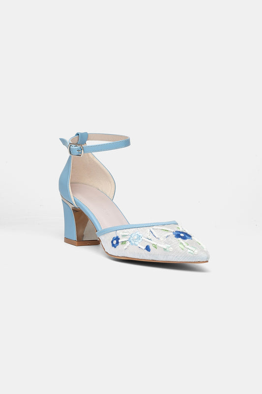 Lorelai Blue Embroidered Mesh Bridal Pumps