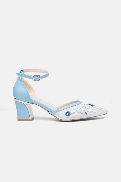 Lorelai Blue Embroidered Mesh Bridal Pumps