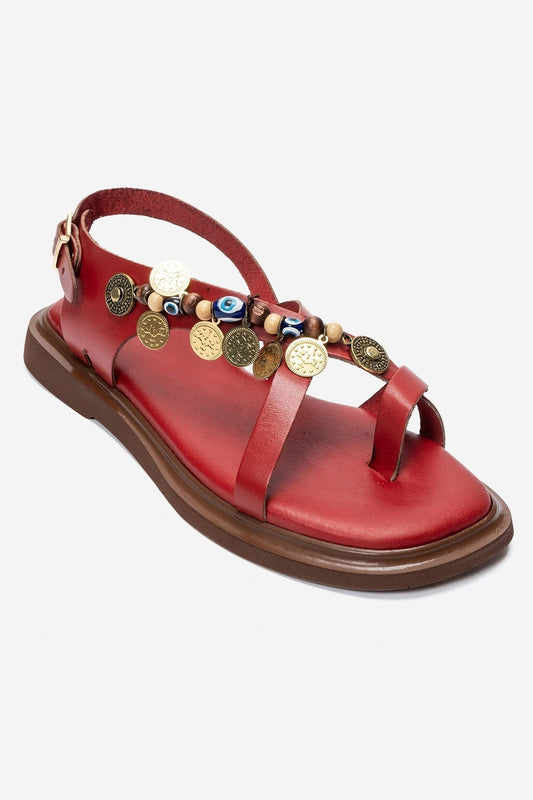 HUSH - Red Genuine Leather Toe-Post Sandal (Women)