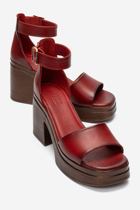 MARGOT - Red Genuine Leather Platform Heel Sandal (Women)