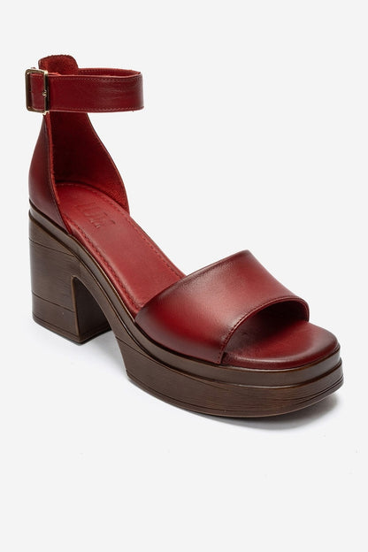 MARGOT - Red Genuine Leather Platform Heel Sandal (Women)