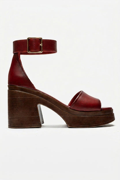 MARGOT - Red Genuine Leather Platform Heel Sandal (Women)