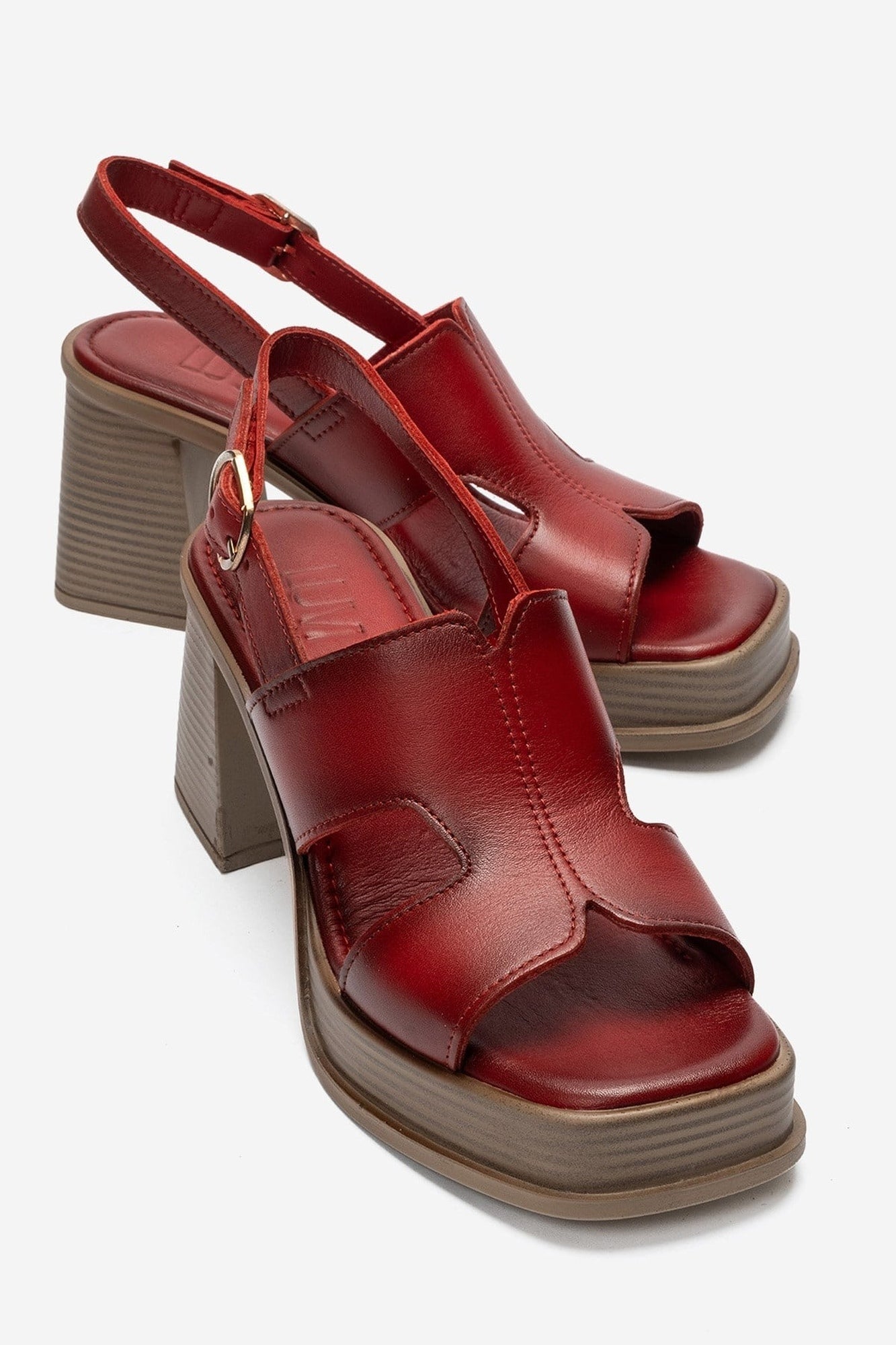 KEVIN - Red Genuine Leather Platform Heel Sandal (Women)