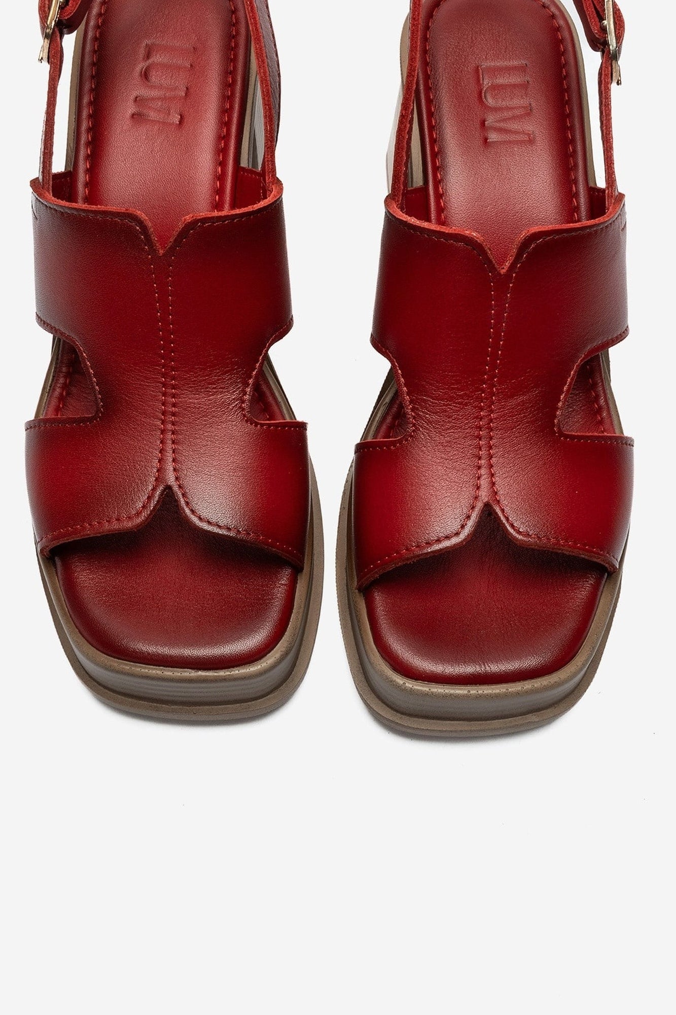 KEVIN - Red Genuine Leather Platform Heel Sandal (Women)