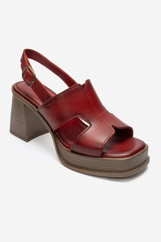 KEVIN - Red Genuine Leather Platform Heel Sandal (Women)