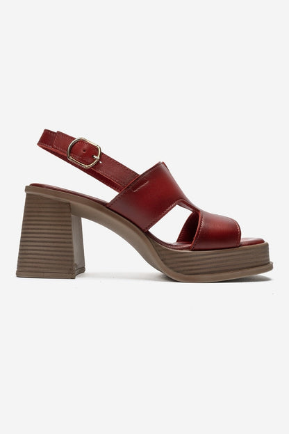 KEVIN - Red Genuine Leather Platform Heel Sandal (Women)