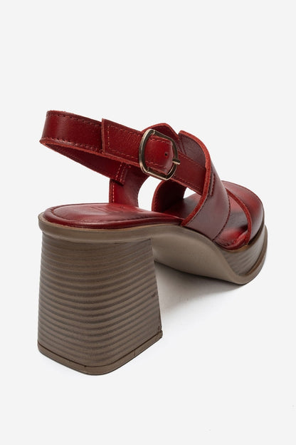 KEVIN - Red Genuine Leather Platform Heel Sandal (Women)