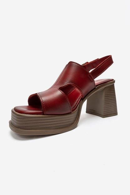 KEVIN - Red Genuine Leather Platform Heel Sandal (Women)