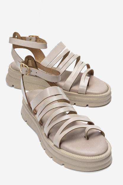 Elsa - Off-White Genuine Leather Multi-Strap Toe-Post Sandal (Women)
