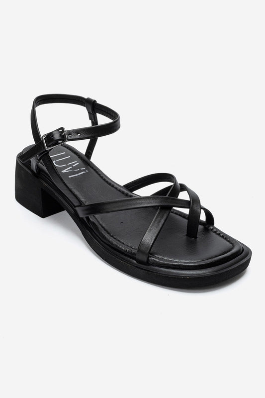 Cirelle - Black Genuine Leather Toe-Post Block Heel Sandal (Women)