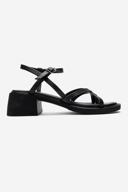 Cirelle - Black Genuine Leather Toe-Post Block Heel Sandal (Women)