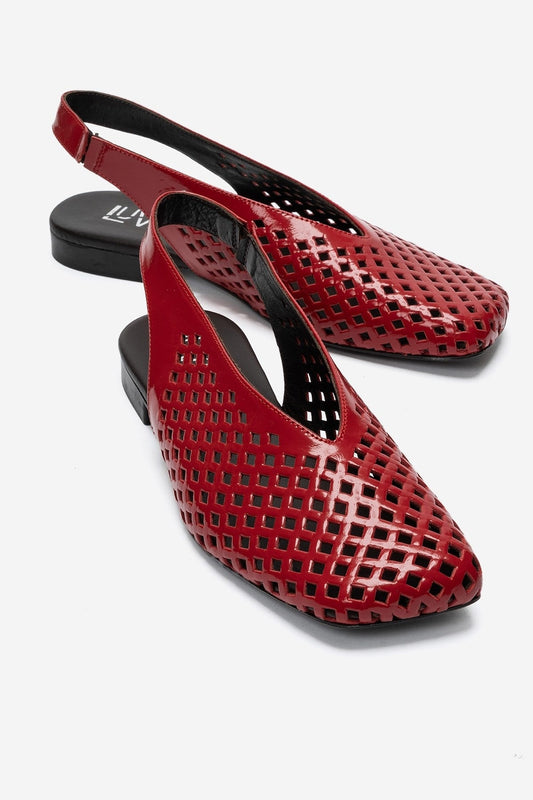 Delizia - Red Genuine Leather Closed-Toe Laser-Cut Sandal (Women)