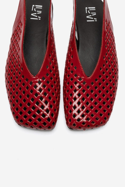 Delizia - Red Genuine Leather Closed-Toe Laser-Cut Sandal (Women)