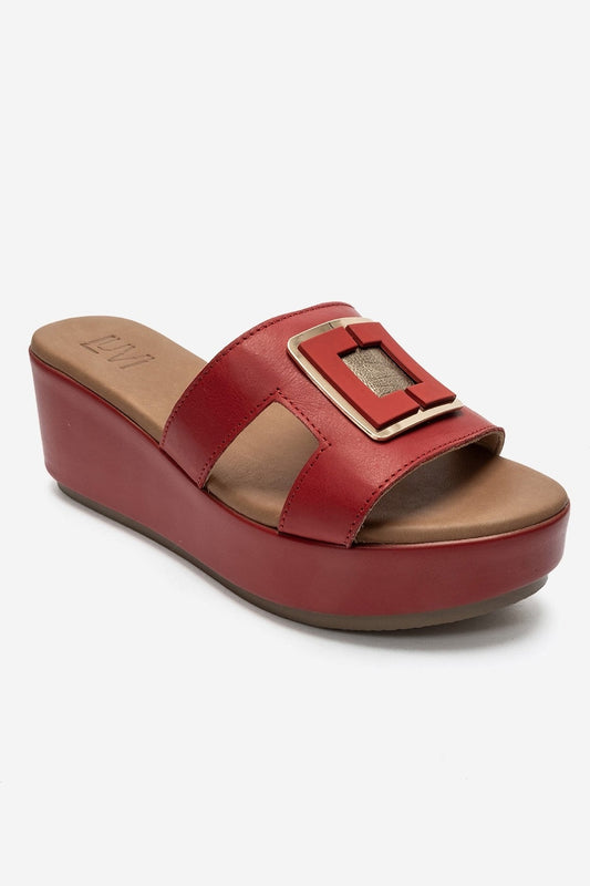 HIOLA - Red Genuine Leather Wedge Platform Slide (Women)