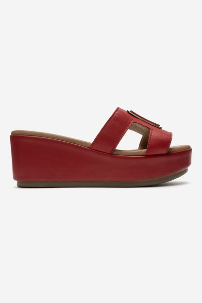 HIOLA - Red Genuine Leather Wedge Platform Slide (Women)