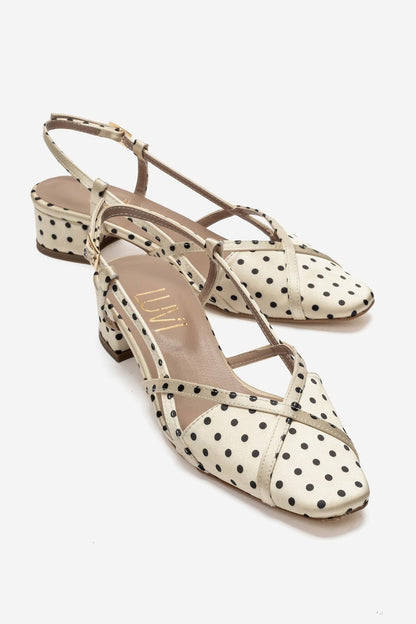 OLENA - Yellow And Black Polka Dot Heeled Sandal (Women)