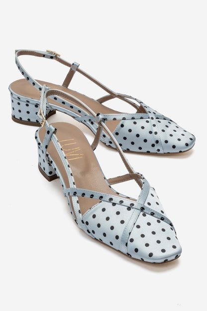 OLENA - Light Blue And Black Polka Dot Heeled Sandal (Women)