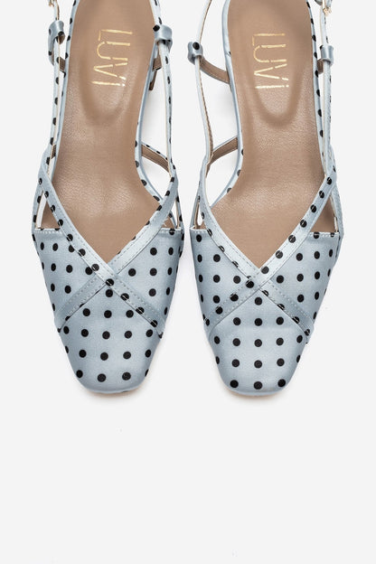OLENA - Light Blue And Black Polka Dot Heeled Sandal (Women)