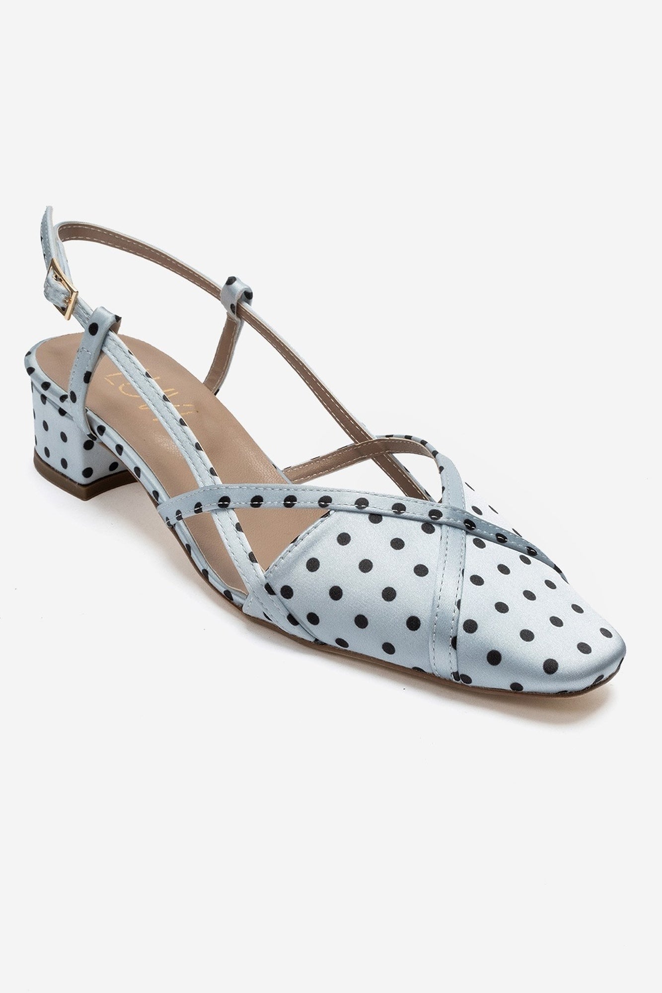 OLENA - Light Blue And Black Polka Dot Heeled Sandal (Women)