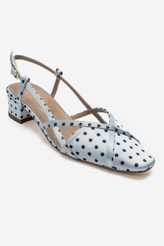 OLENA - Light Blue And Black Polka Dot Heeled Sandal (Women)