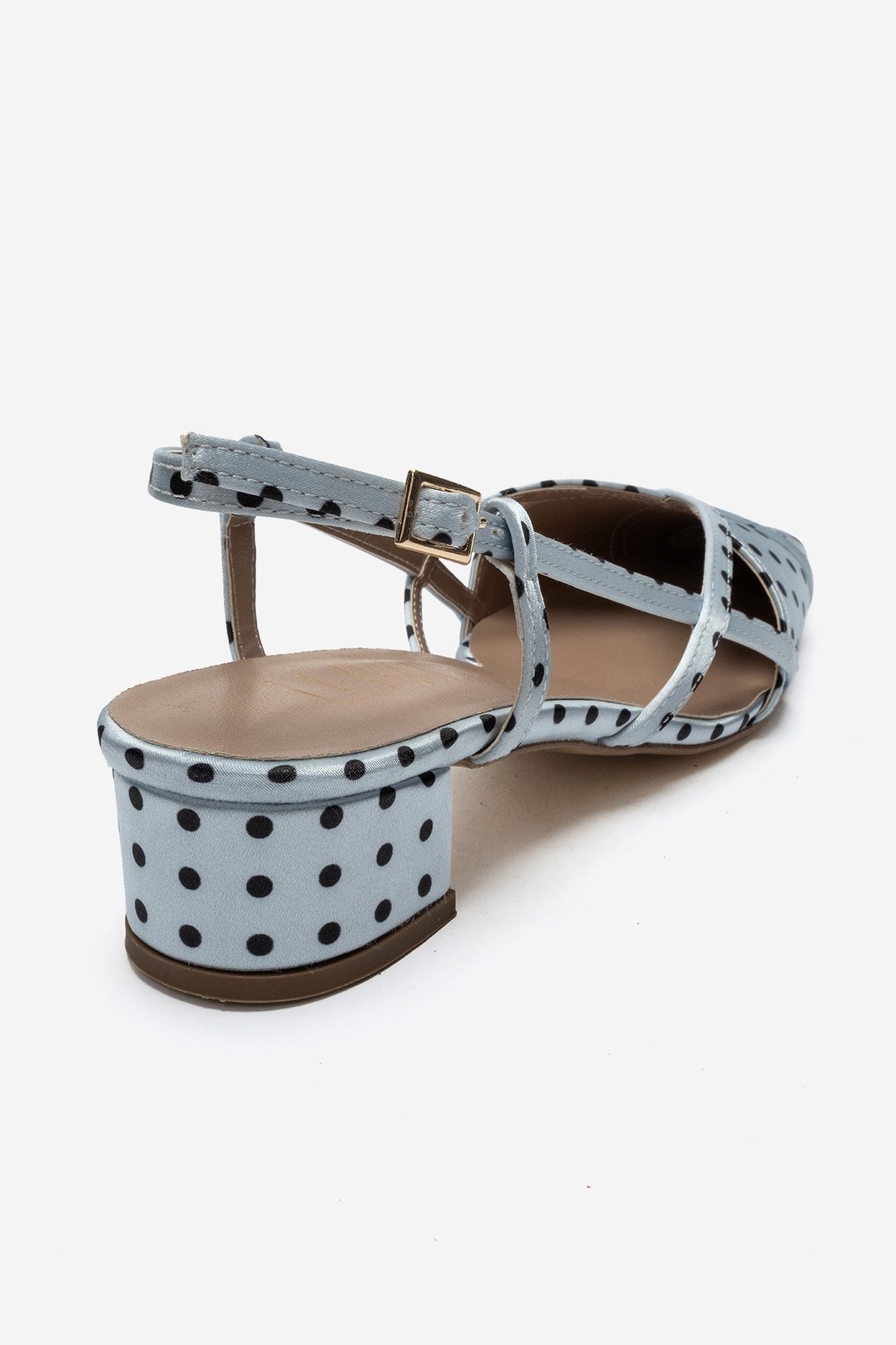 OLENA - Light Blue And Black Polka Dot Heeled Sandal (Women)