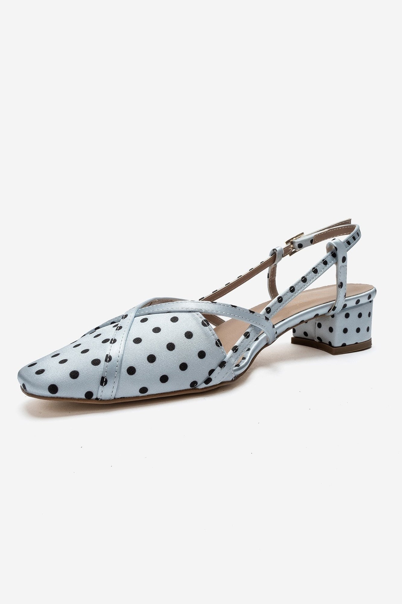 OLENA - Light Blue And Black Polka Dot Heeled Sandal (Women)