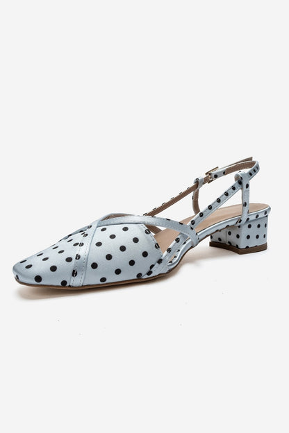 OLENA - Light Blue And Black Polka Dot Heeled Sandal (Women)