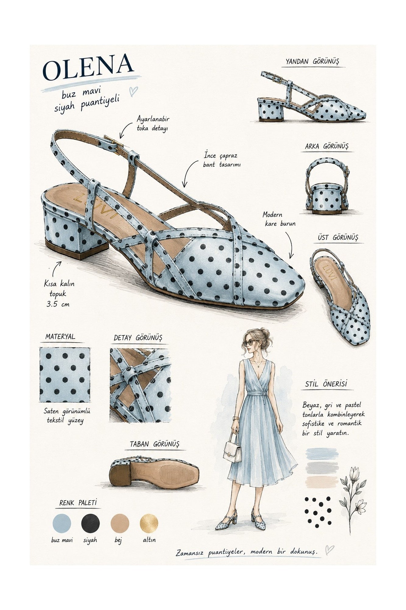 OLENA - Light Blue And Black Polka Dot Heeled Sandal (Women)