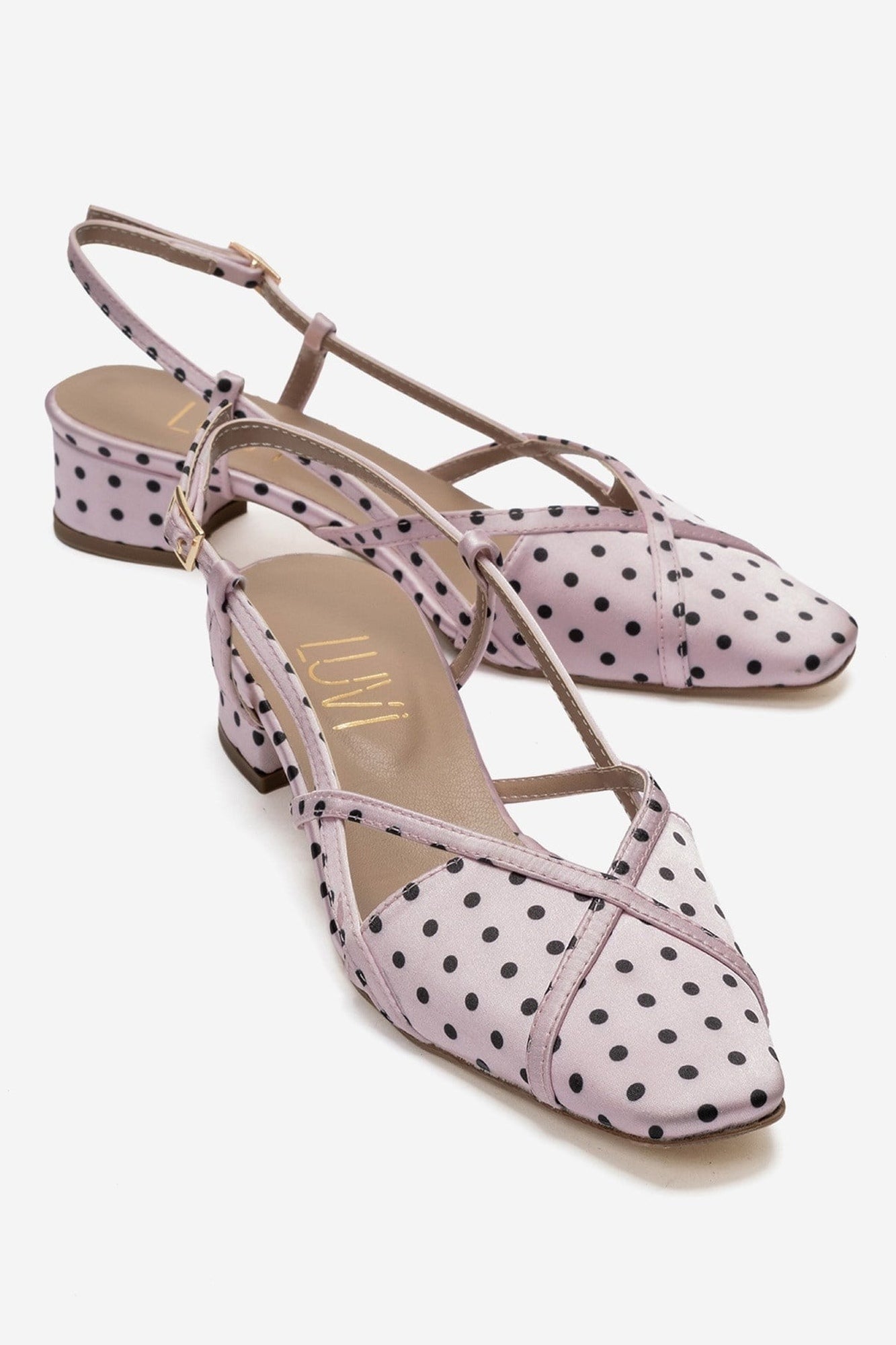 OLENA - Pink And Black Polka Dot Heeled Sandal (Women)