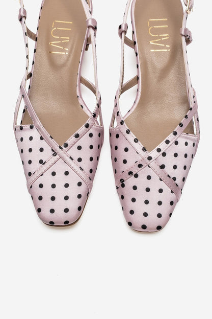 OLENA - Pink And Black Polka Dot Heeled Sandal (Women)