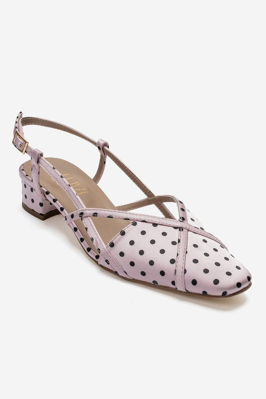 OLENA - Pink And Black Polka Dot Heeled Sandal (Women)