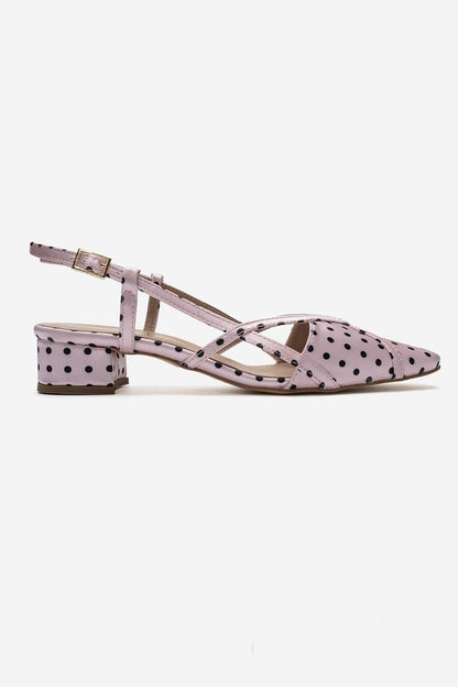 OLENA - Pink And Black Polka Dot Heeled Sandal (Women)