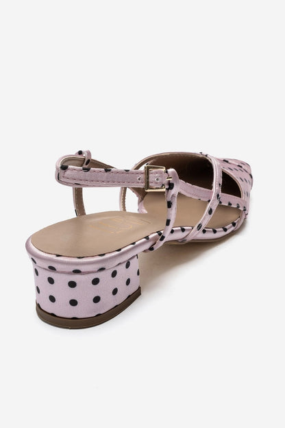 OLENA - Pink And Black Polka Dot Heeled Sandal (Women)
