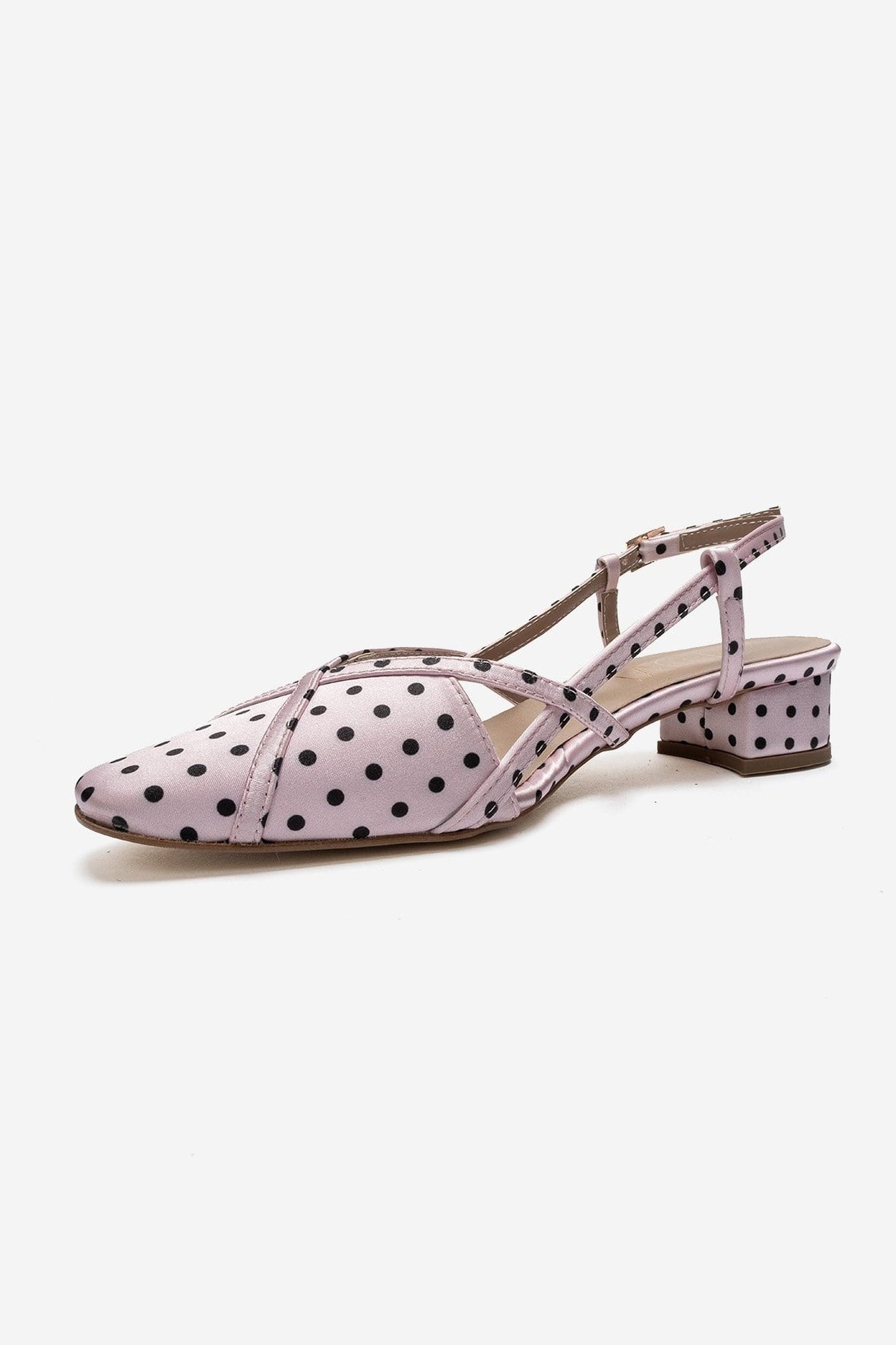 OLENA - Pink And Black Polka Dot Heeled Sandal (Women)