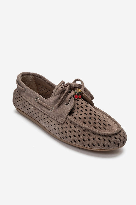 STEVO - Taupe Genuine Leather Lace-Up Loafer (Women)