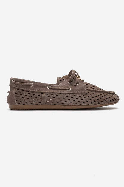 STEVO - Taupe Genuine Leather Lace-Up Loafer (Women)