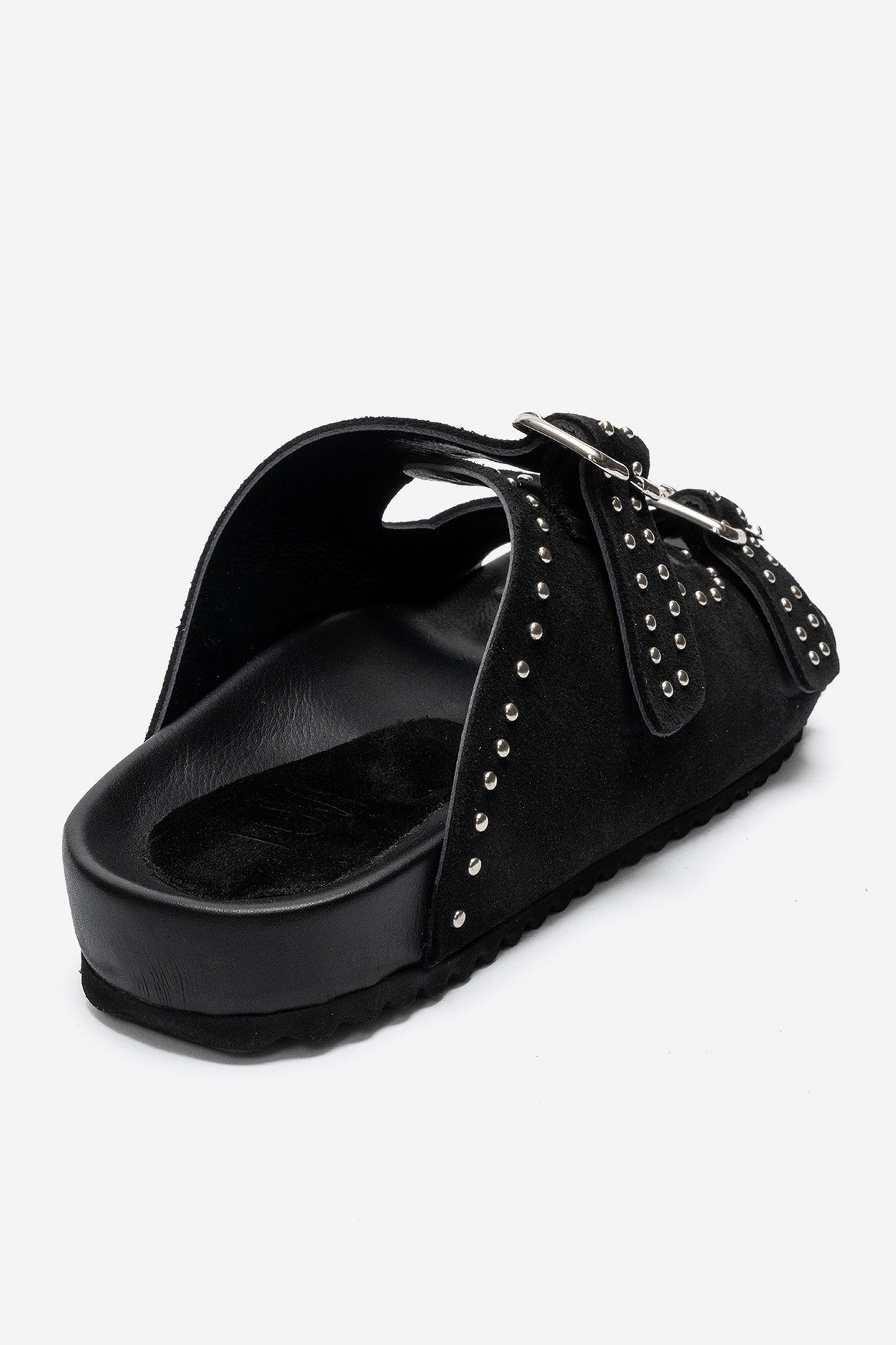 AVENELLE - Black Suede Genuine Leather Double-Band Studded Slide (Women)