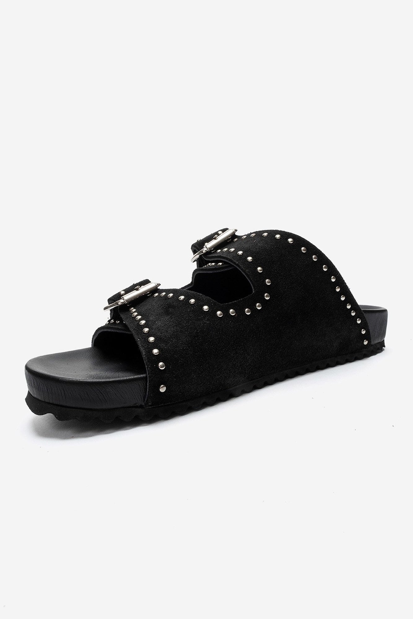 AVENELLE - Black Suede Genuine Leather Double-Band Studded Slide (Women)